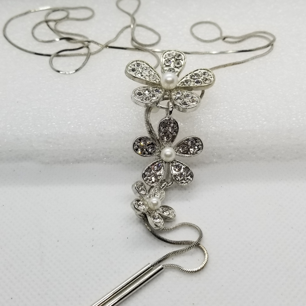 Necklace Long Pearls & Crystals - Picture 2 of 4